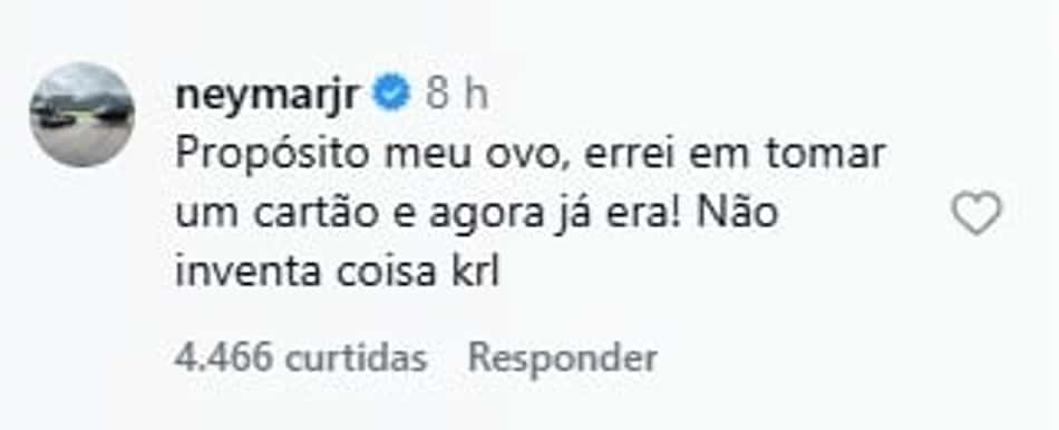 Comentário de Neymar em publicação de William Godoy sobre cartão amarelo