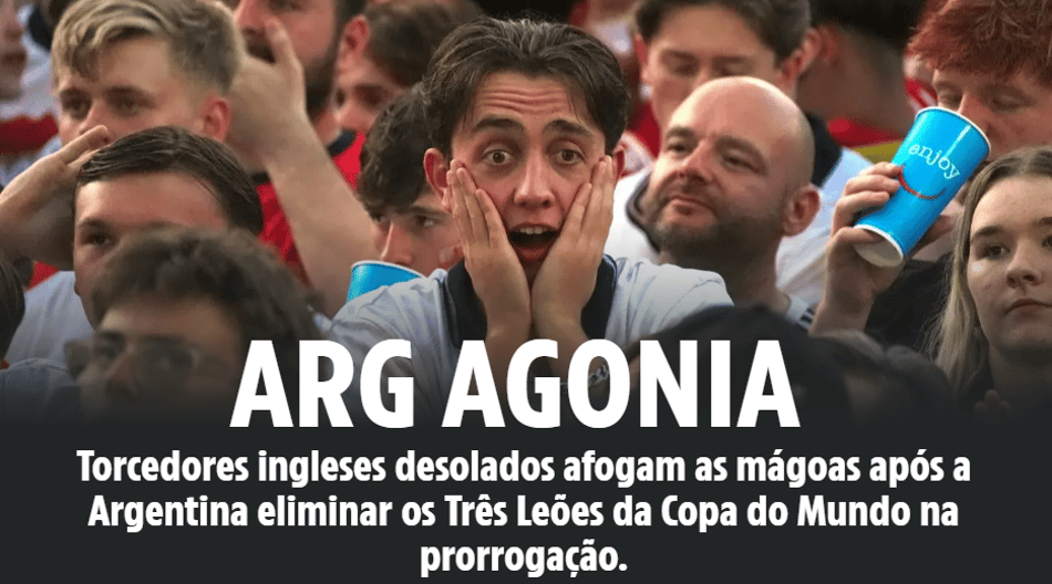 Repercussão do jornal The Sun com a eliminação da Inglaterra na Copa do Mundo