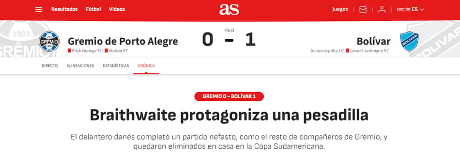 Repercussão internacional da eliminação do Grêmio na Sula