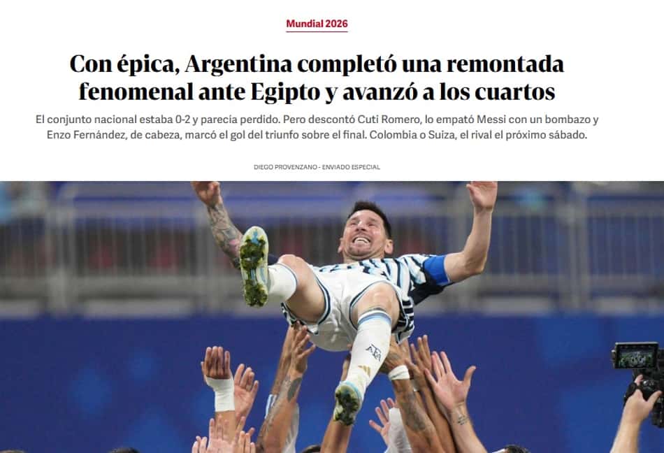 Clarin exaltou a virada da Argentina sobe o Egito