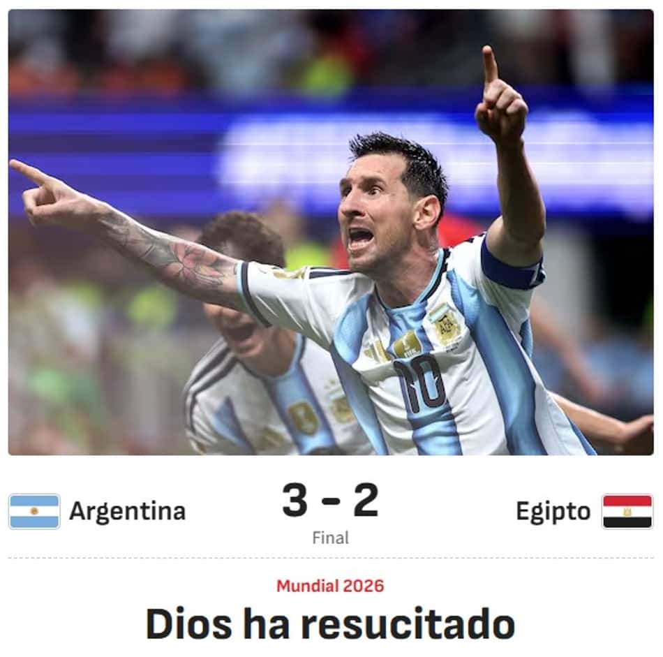Diario As exaltou Messi após vitória da Argentina: 'Deus ressuscitou'