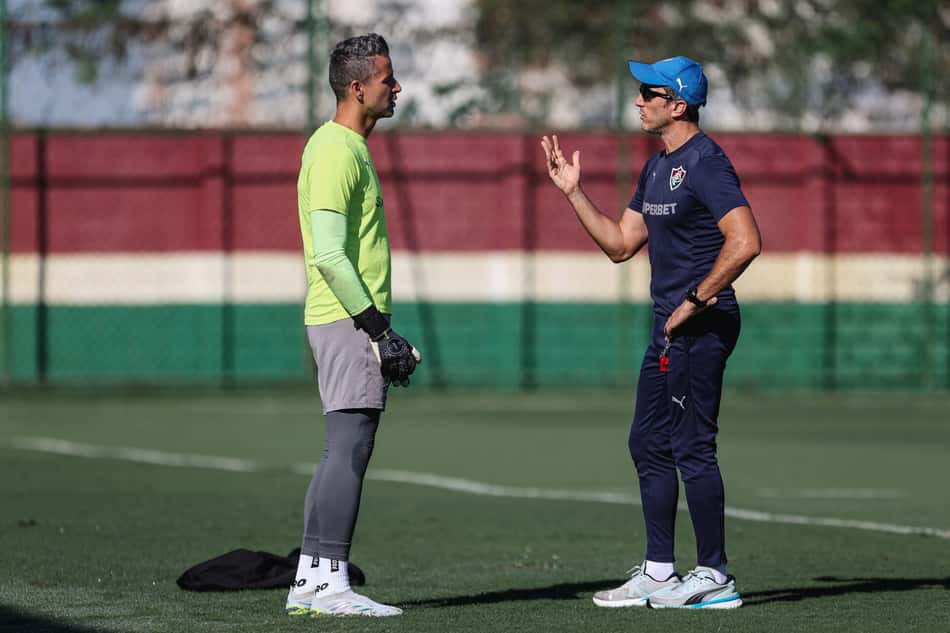 Fábio e Zubeldía em treino do Fluminense no CT Carlos Castilho