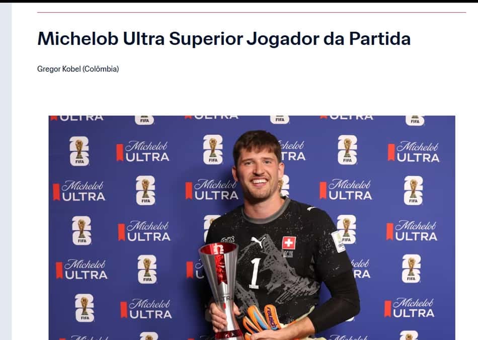 Fifa comete gafe e escreve 'Colômbia' em vez de 'Suíça' ao mostrar o melhor do jogo