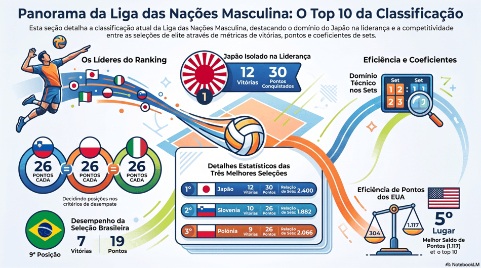 Gráfico mostra a classificação da VNL masculina (Reprodução)