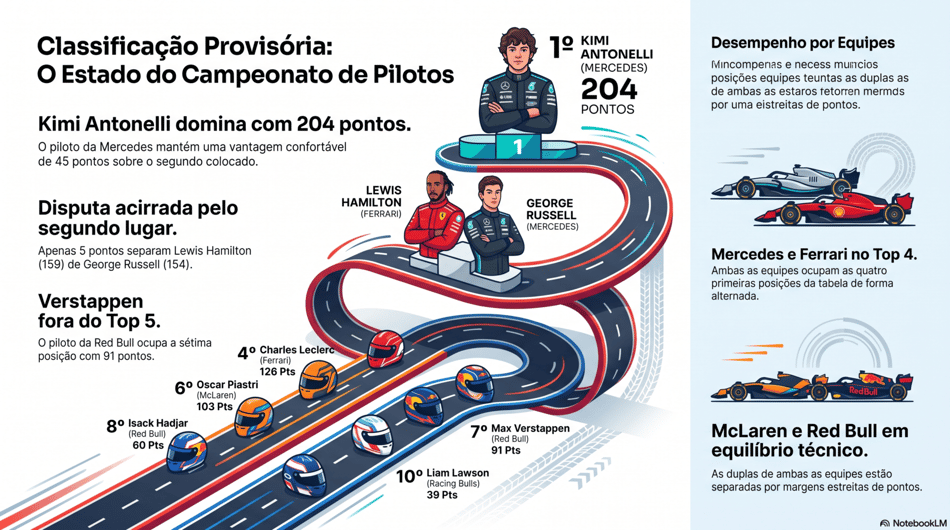 Gráfico mostra a classificação da temporada a Fórmula 1 