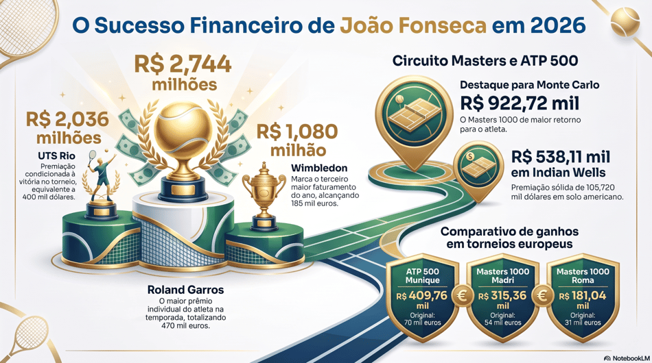 Gráfico mostra as principais premiações de João Fonseca em 2026