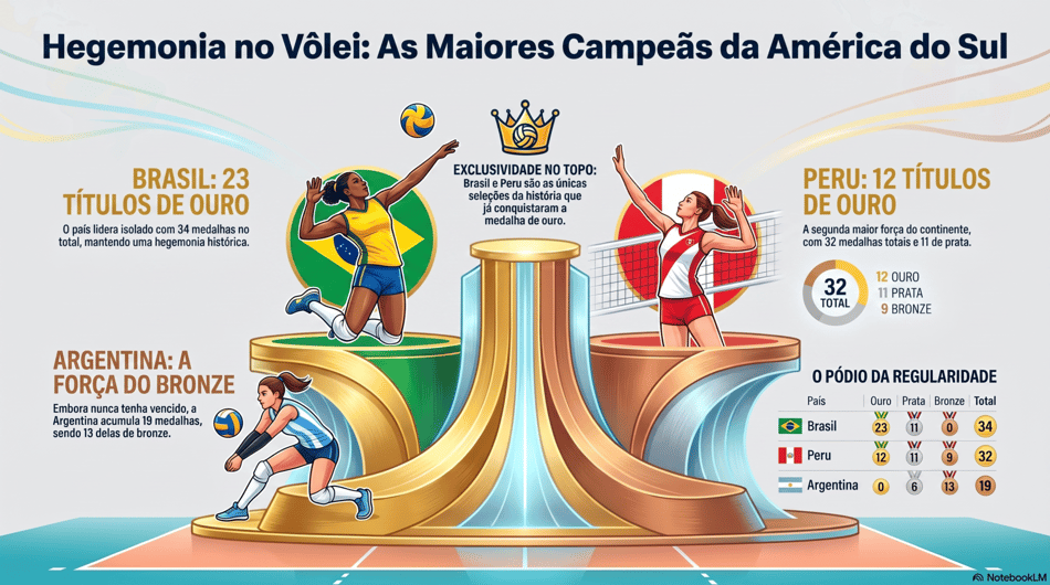 Gráfico mostra os principais vencedores do Sul-Americano de vôlei feminino