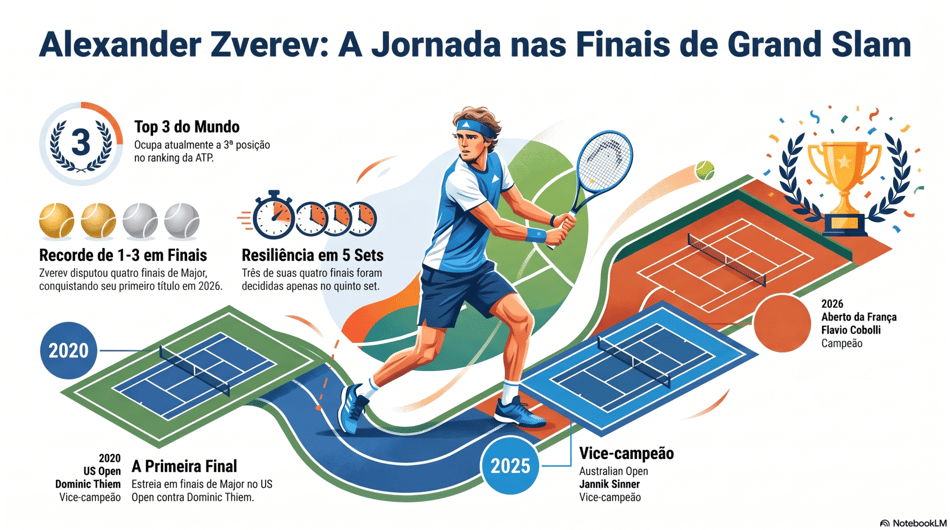 Gráfico mostra feitos da carreira de Zverev em Grand Slams