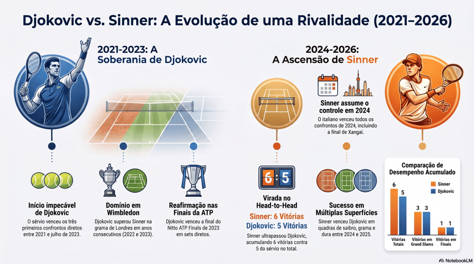 Gráfico mostra histórico de jogos entre Djokovic e Sinner