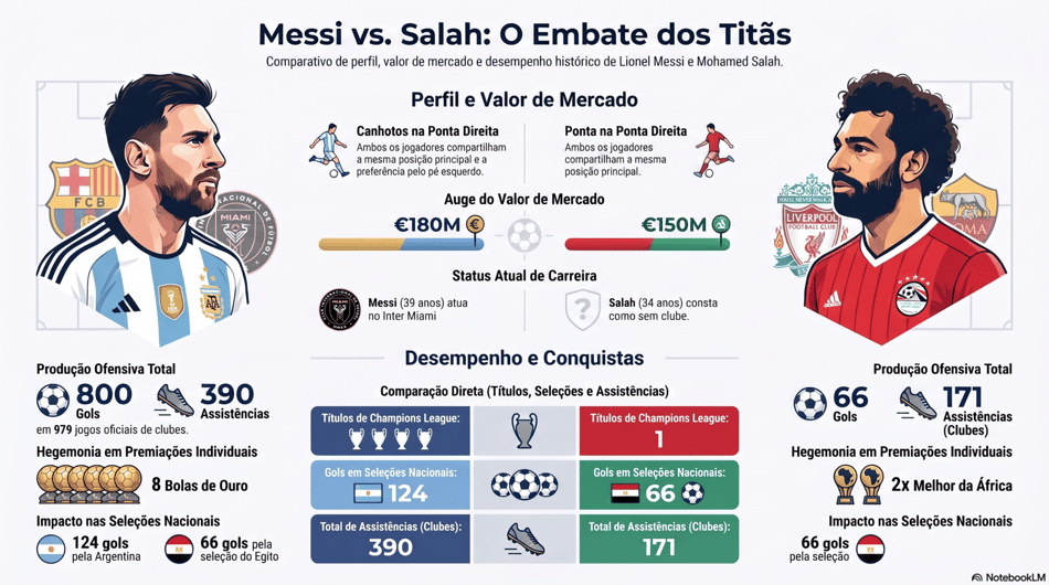 Gráfico mostra números das carreiras de Messi e de Salah