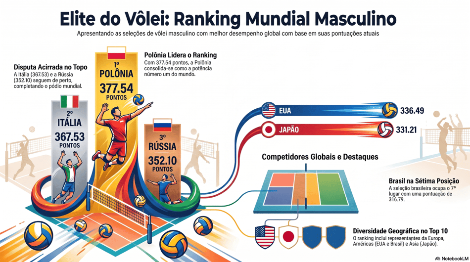 Gráfico mostra o ranking mundial masculino de vôlei