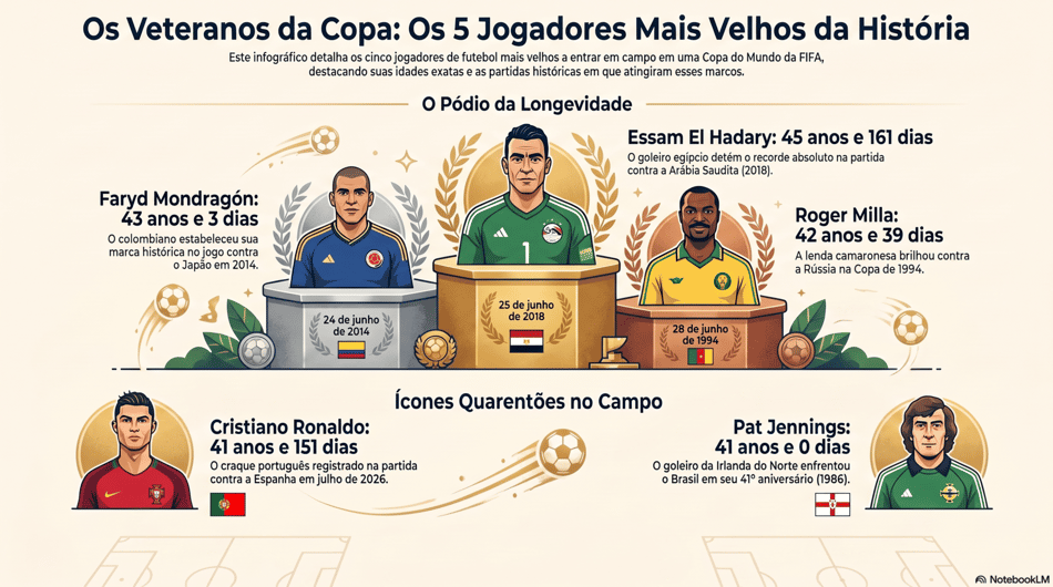 Gráfico mostra os mais velhos a jogar a Copa do Mundo