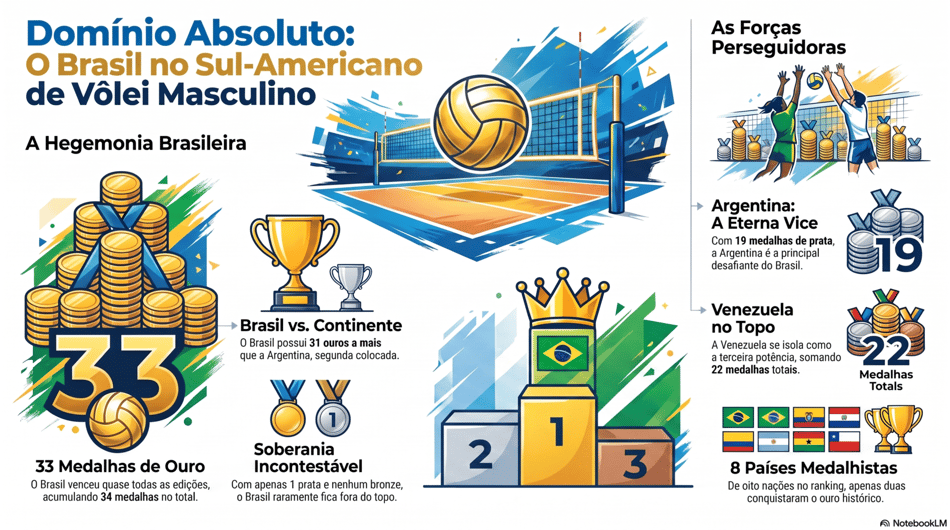 Gráfico mostra os principais vencedores do Sul-Americano Masculino de vôlei
