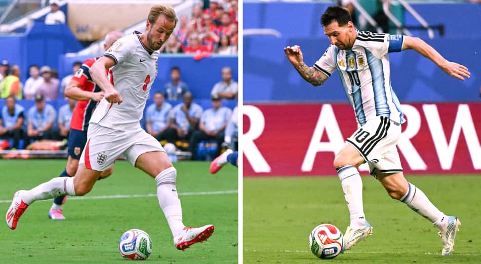 Harry Kane e Messi em ação na Copa do Mundo, pela Inglaterra e Argentina, respectivamente