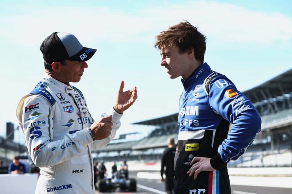 Helio Castroneves com Marcus Armstrong,