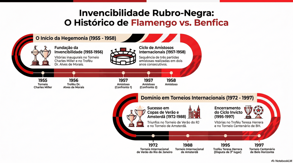 Infográfico do histórico do confronto entre Flamengo e Benfica