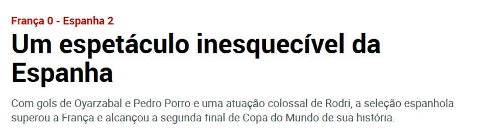 Jornal Marca repercute a classificação da Espanha para a final da Copa do Mundo de 2026
