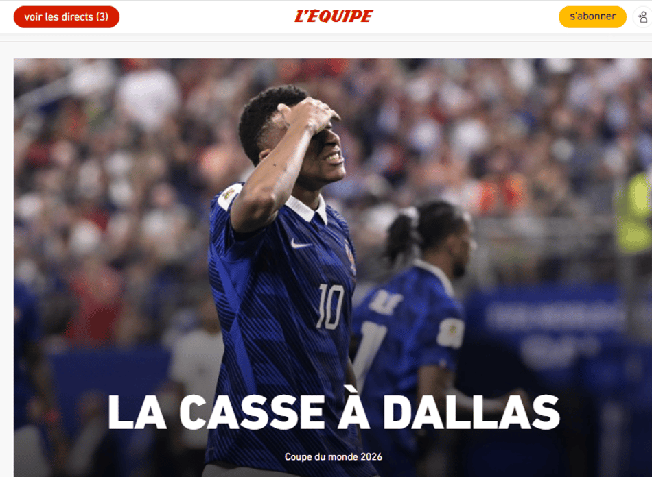 L'Equipe, jornal francês, sobre a eliminação na Copa