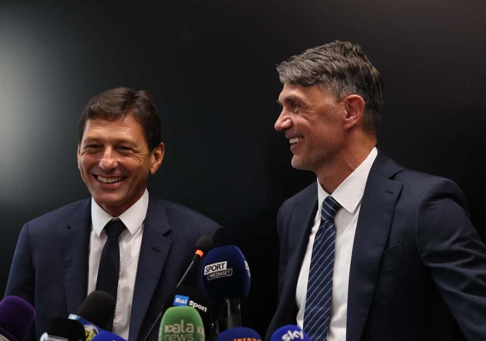 Leonardo e Maldini em coletiva de apresentação na Federação Italiana