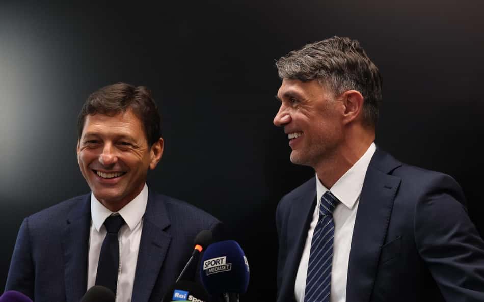 Leonardo e Maldini em coletiva de apresentação na Federação Italiana