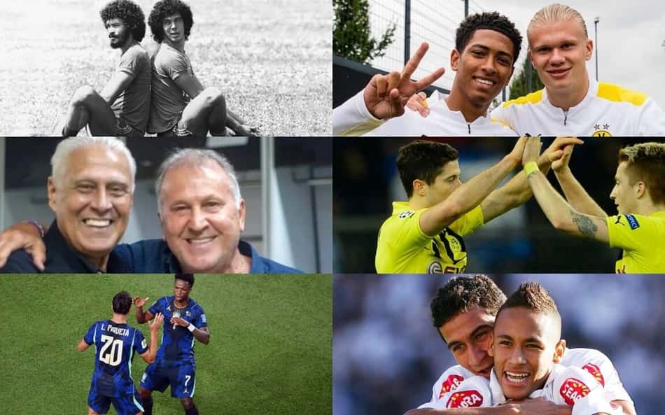 Montagem com foto de grandes duplas de amizade no futebol