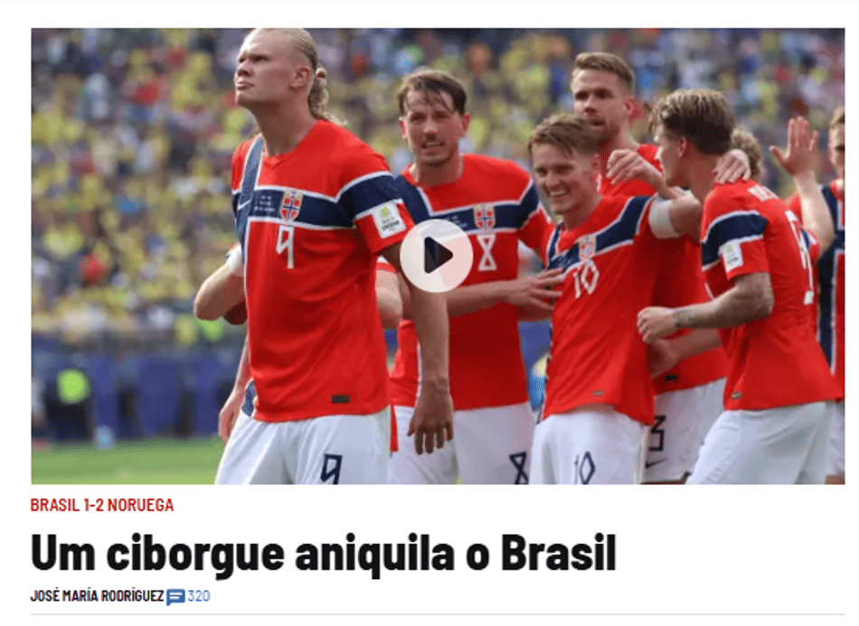 Manchete do Marca após derrota do Brasil para a Noruega