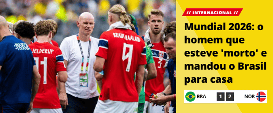Manchete do jornal 'A Bola' após a eliminação do Brasil
