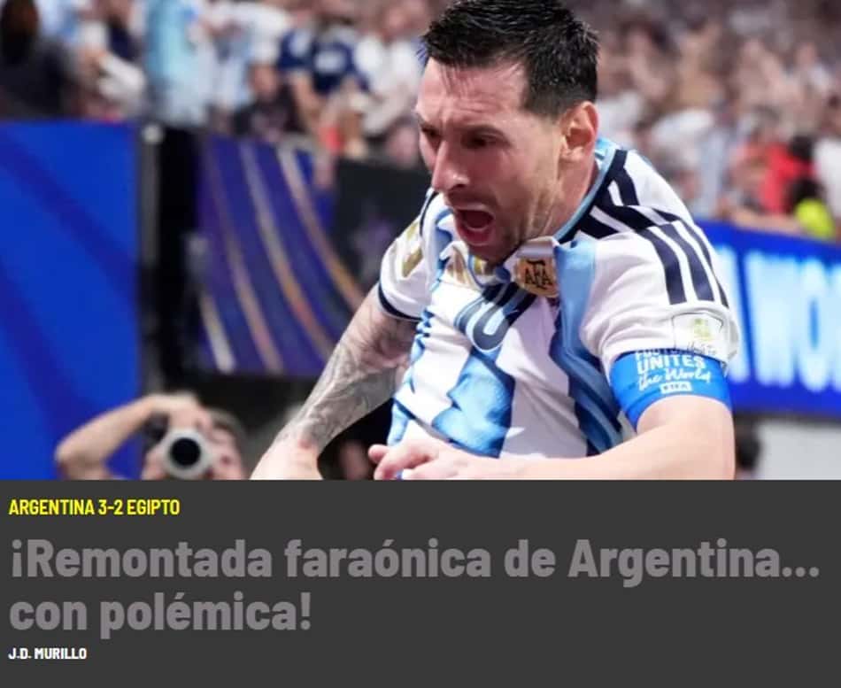 Jornal 'Marca' exaltou a virada da Argentina