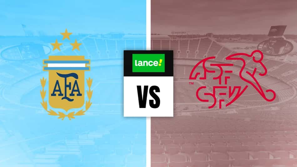 Escudos de Argentina x Suíça e o logotipo do Lance ao centro para Palpites da Copa do Mundo (Arte: Lance/Imago)