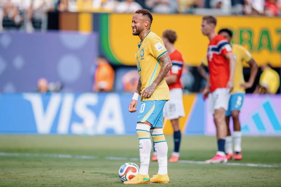 Neymar Junior do Brasil durante partida entre Brasil x Noruega, válida pelas oitvas de final da Copa do Mundo 2026, realizada no Estádio MetLife em New Jersey, Estados Unidos