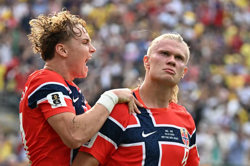 Noruega - Haaland comemora gol marcado contra o Brasil nas oitavas de final da Copa do Mundo 2026