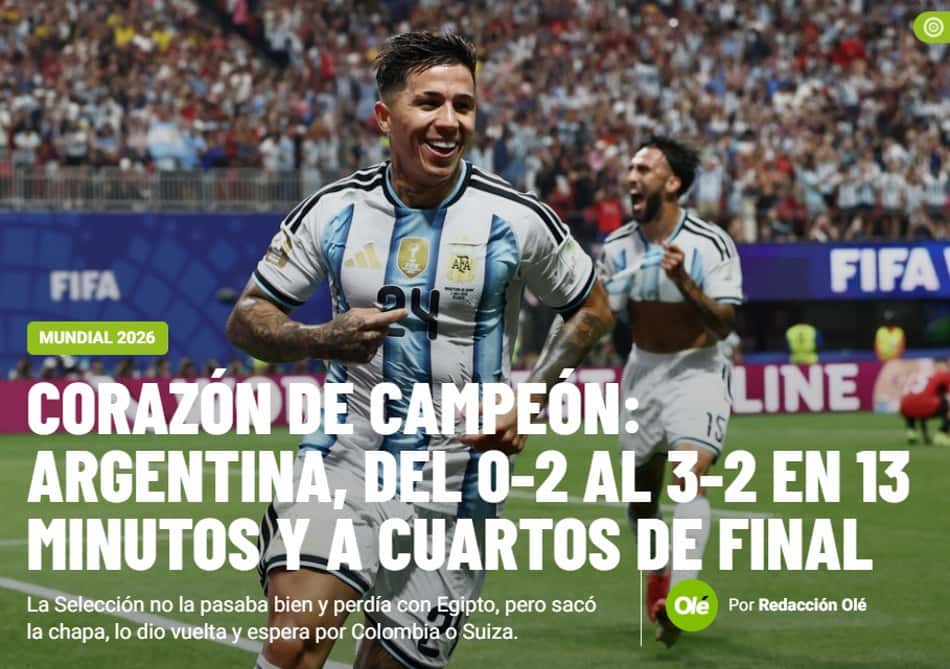 Olé, da Argentina, classificou a vitória como "coração de campeão"