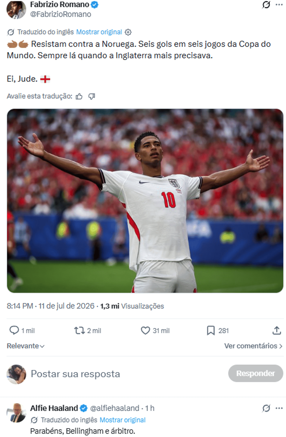 Pai de Haaland debocha de classificação da Inglaterra sobre a Noruega