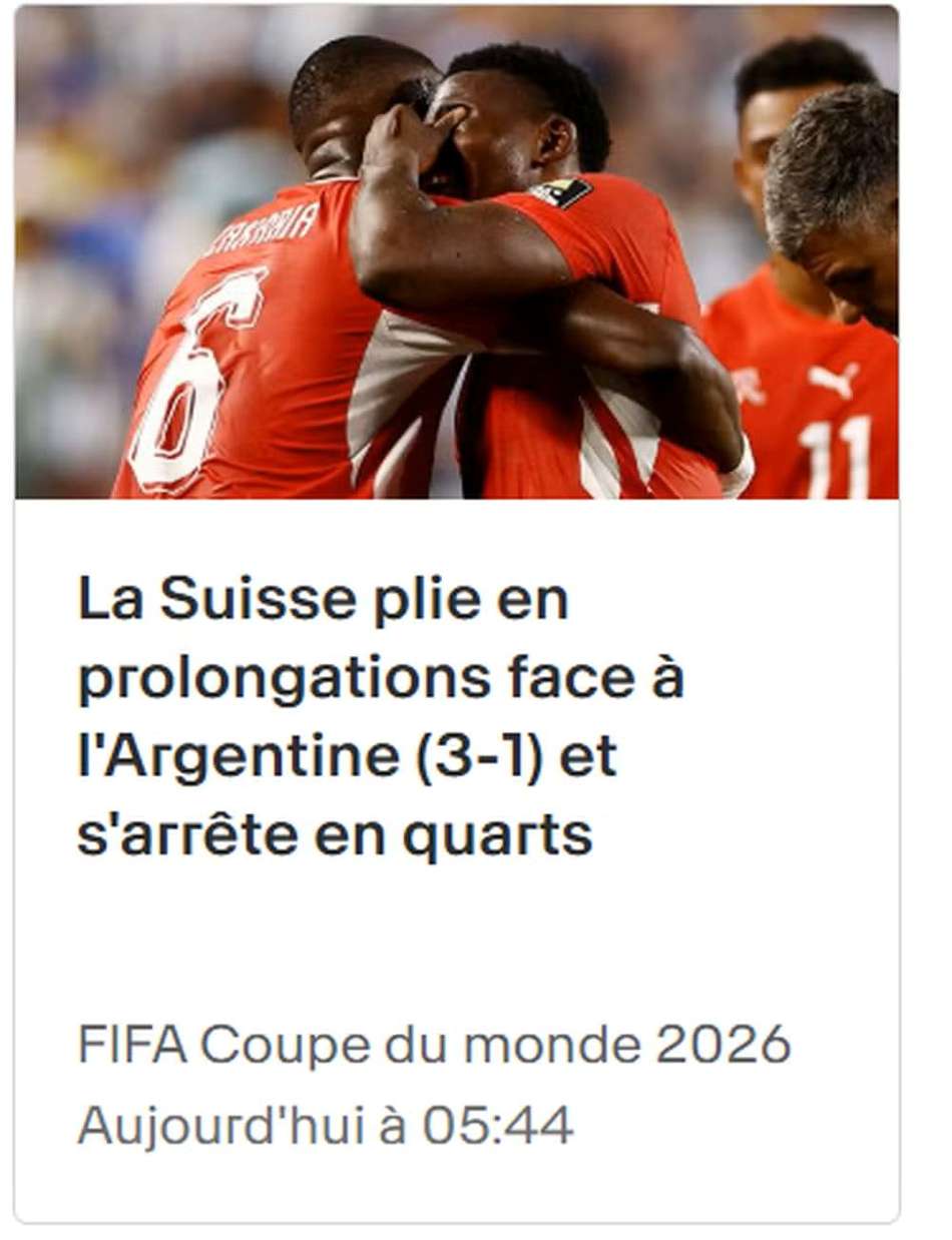 RTS declara 'cruel' a eliminação da Suíça para Argentina nas quartas da Copa (Foto: Reprodução)