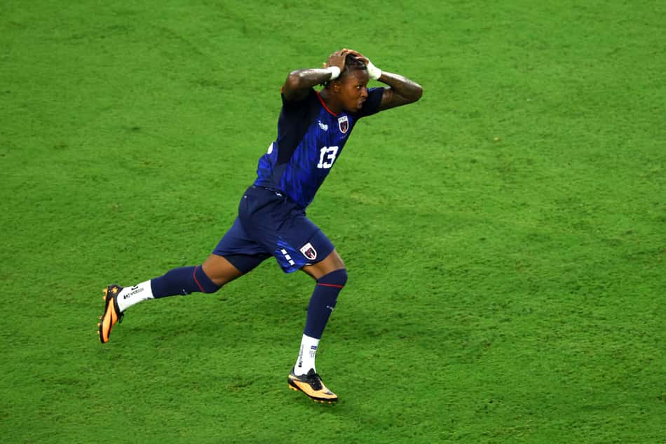 O lateral Sidny Lopes Cabral (nº 13), de Cabo Verde, comemora após marcar o segundo gol de sua equipe durante a partida de futebol das oitavas de final da Copa do Mundo de 2026 entre Argentina e Cabo Verde, no Miami Stadium, em Miami Gardens, Flórnia (Foto: Megan Briggs / Getty Images North America / Getty Images via Afp)