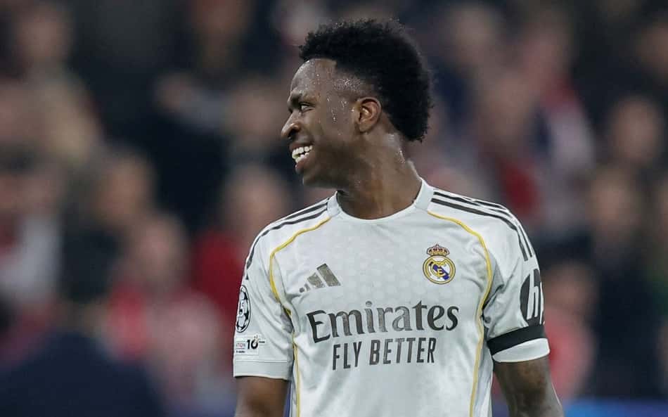 Vini Jr em ação no jogo do Real Madrid contra o Bayern de Munique, na Champions League (Foto: Alexandra BEIER /AFP)