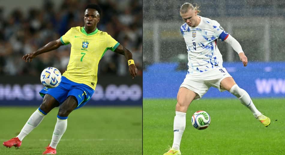 Vini Jr e Haaland dominando a bola em partidas diferentes