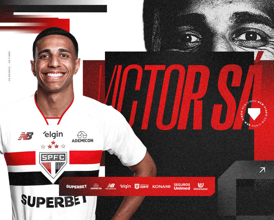 Foto de apresentação do atacante Victor Sá no São Paulo