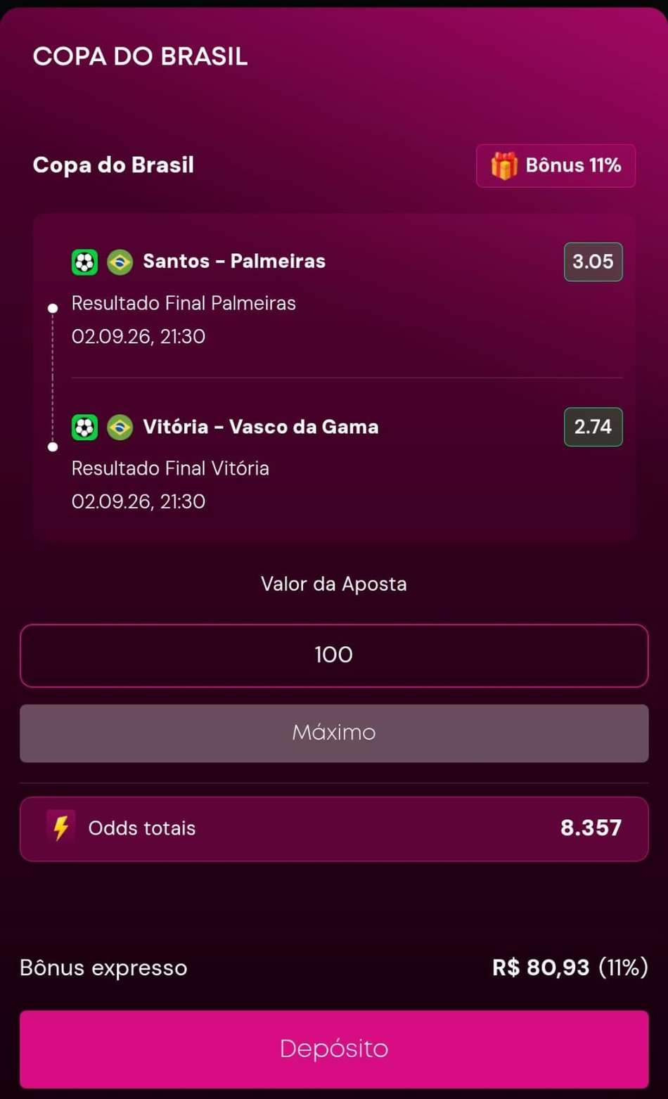 Captura de tela do bilhete de apostas da Vbet para mostrar como apostar.