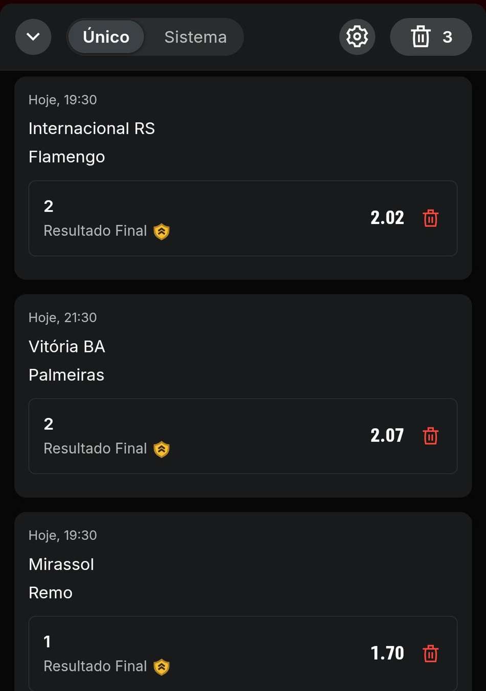 Captura da tela de aposta múltipla na Superbet.