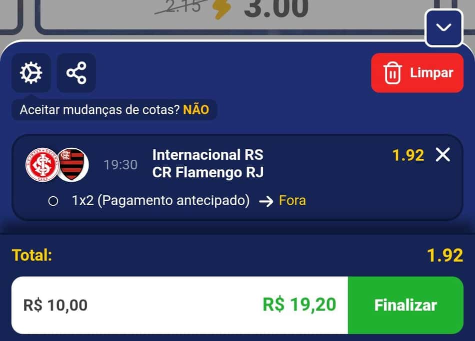 Captura da tela de apostas simples no futebol na BETesporte.