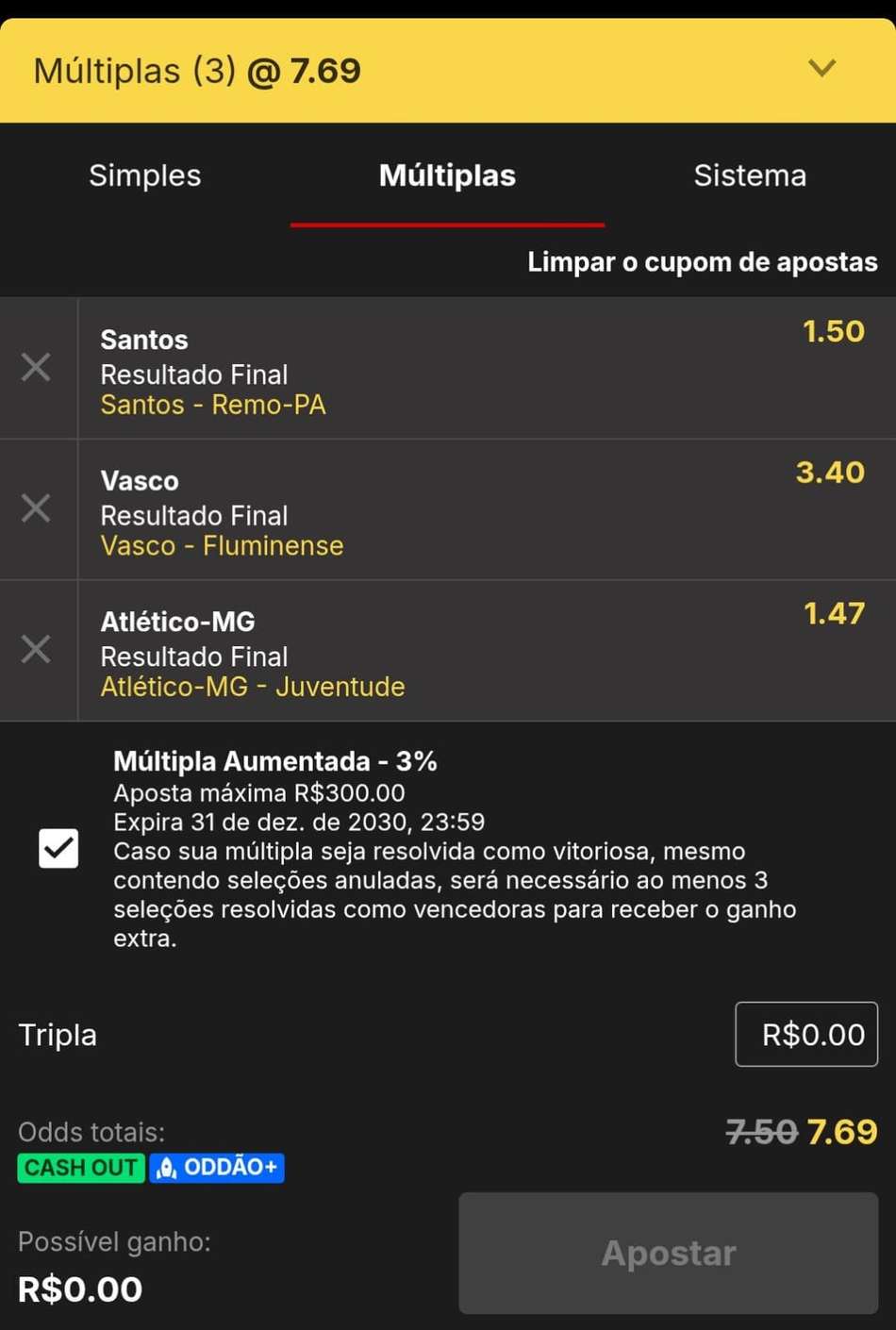 Captura de tela com um bilhete de aposta da KTO.