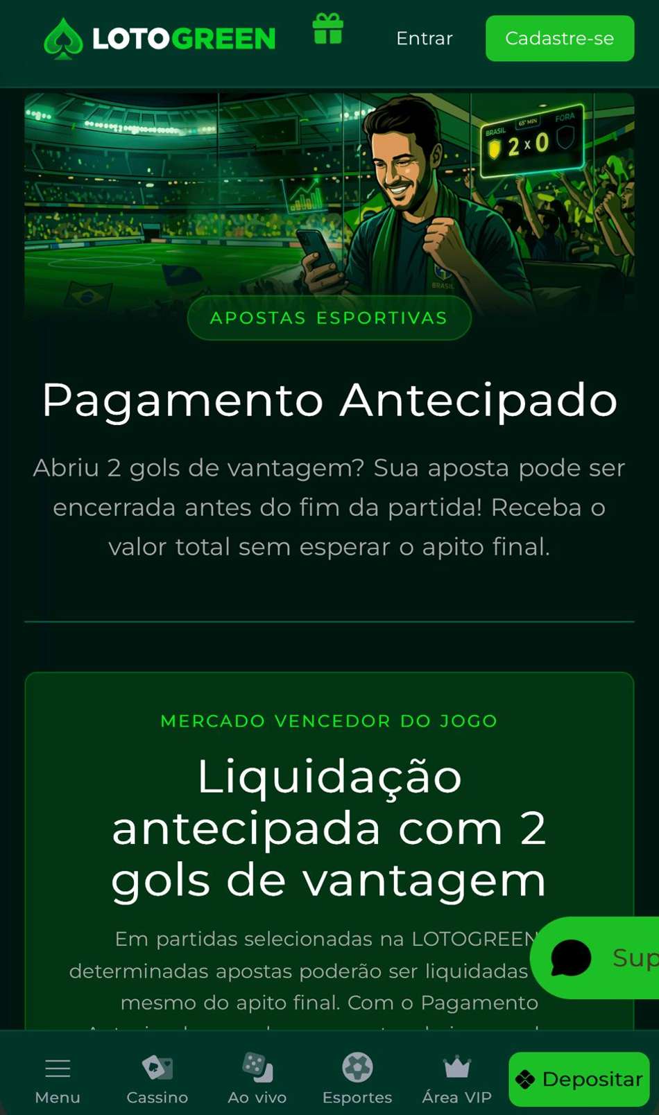 Captura da tela do Mercado Antecipado da Lotogreen, casa com apostas no Campeonato Mineiro.
