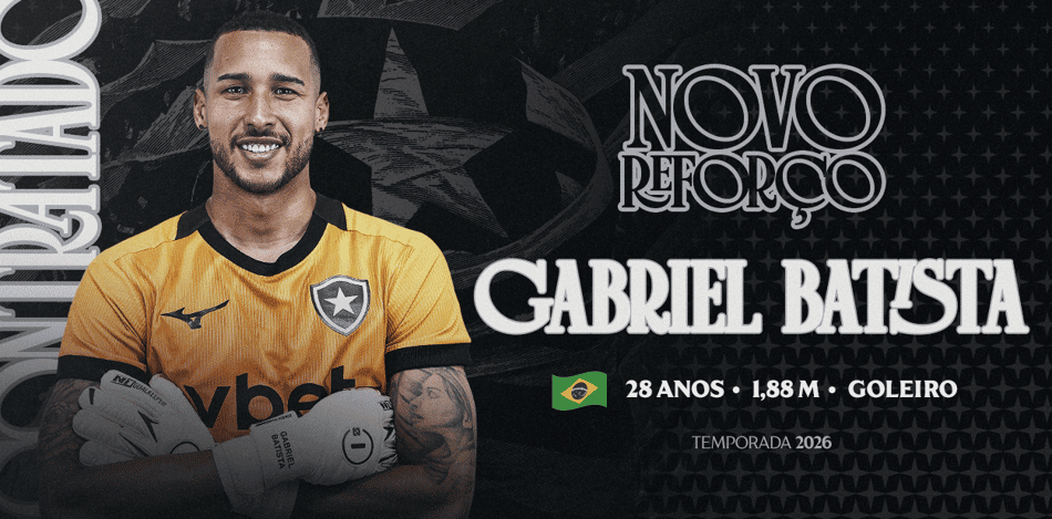 Gabriel Batista em anúncio oficial do Botafogo