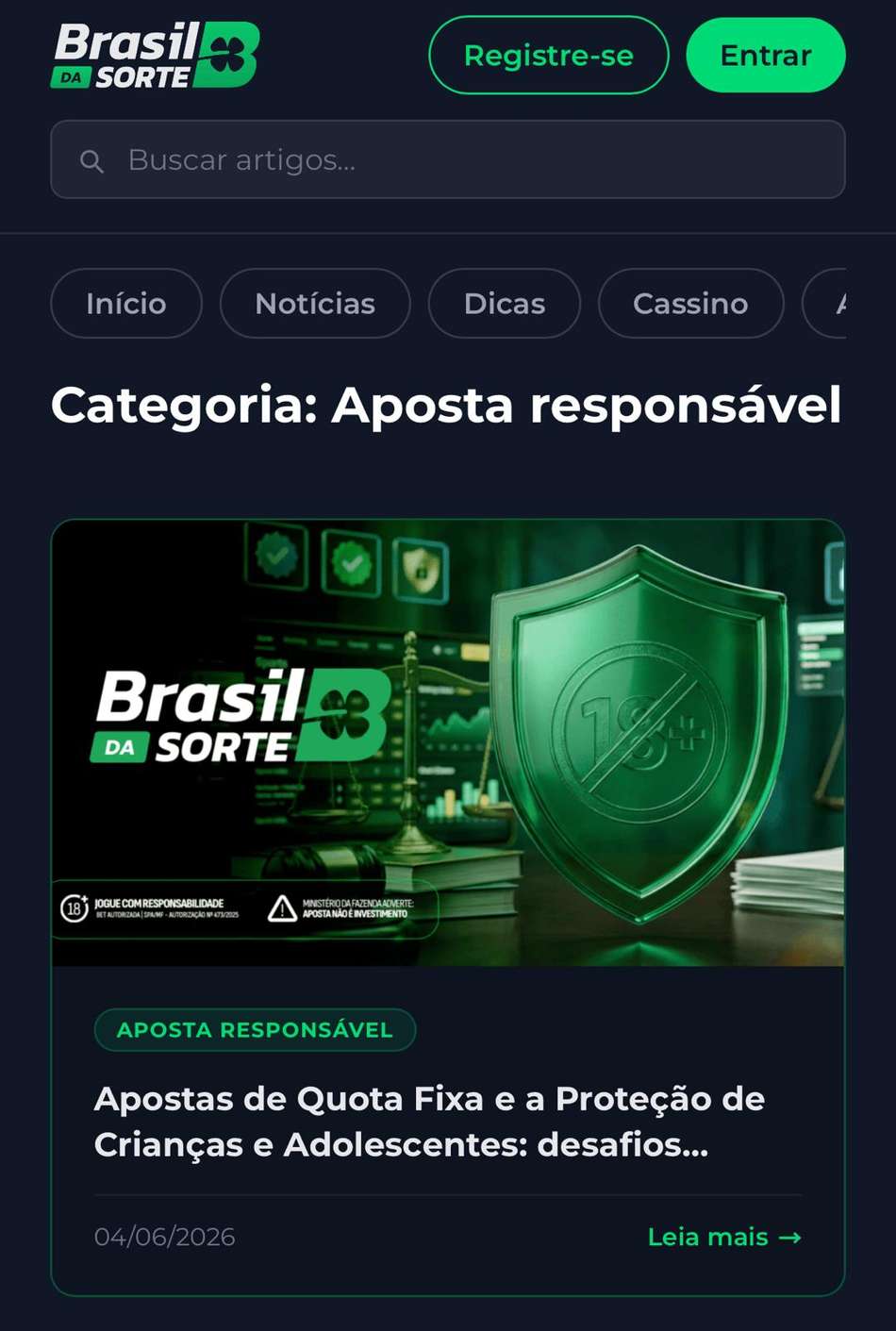 Captura de tela da página início da bet autorizada Brasil da Sorte.