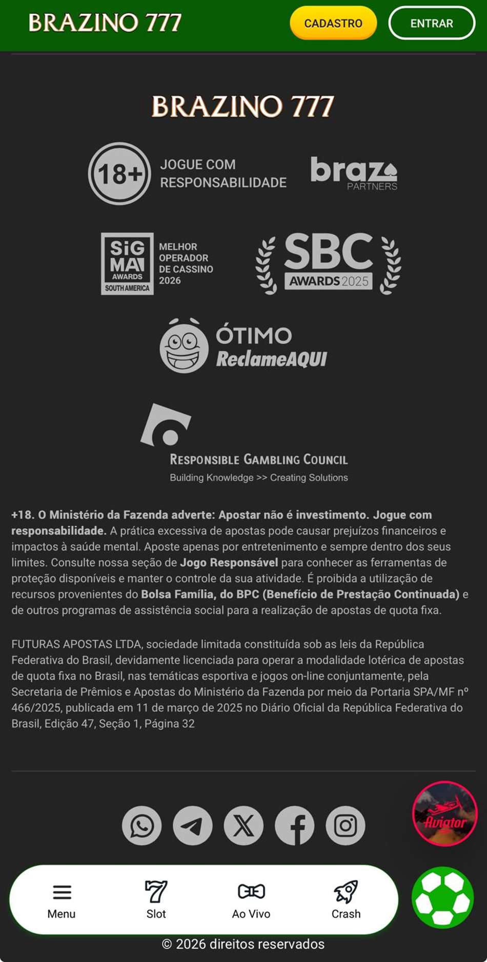 Captura de tela exibeas premiações da bet autorizada Brazino777.