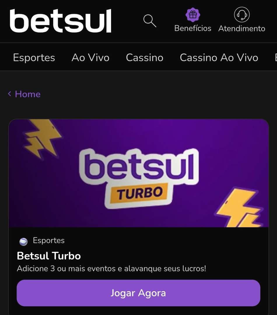 Captura de tela do bônus Betsul Turbo da casa de apostas Betsul.