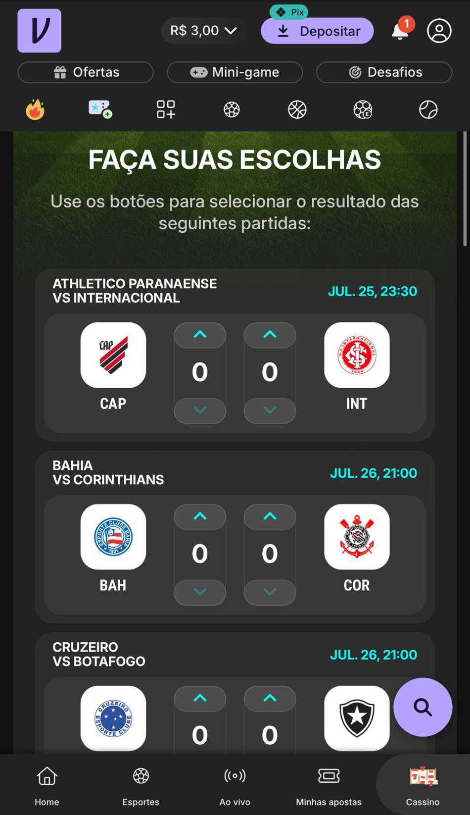 Captura de tela do Bolão Milionário da Vupi, uma marca que costuma oferece bolão na Copa do Mundo.