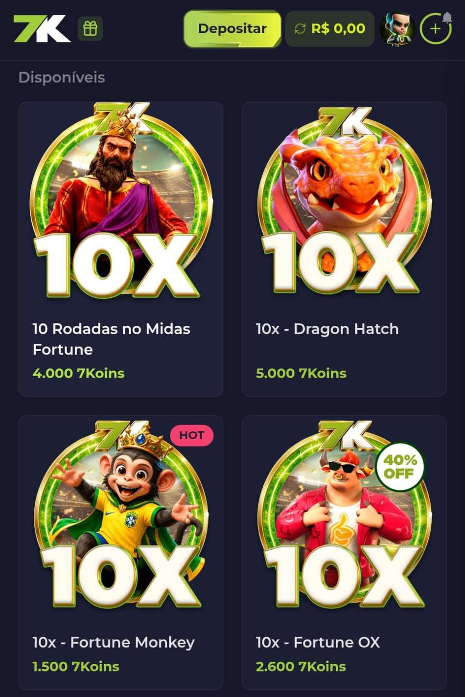 Captura de tela do bônus da Bet7K que libera giros extras