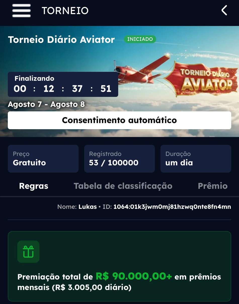 Captura de tela da página de torneios da Br4bet exibindo a competição disponível para as apostas no Aviator.